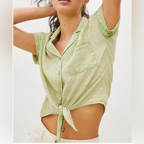 Pilcro Anthropologie The Cammie Surf Blouse in Green Size Small - Picture 2 of 11